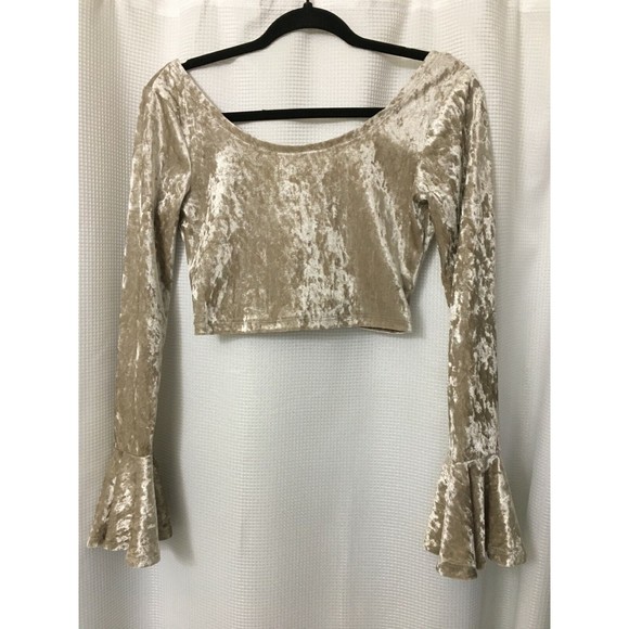 Unbranded Tops - Crush Velour Crop Top Boho Bell Sleeves Size Small Cross Back Platinum Color  A1